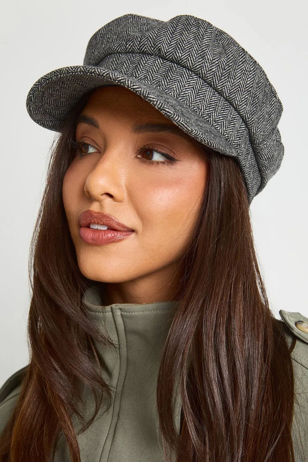 Herringbone Bakerboy Cap by boohoo