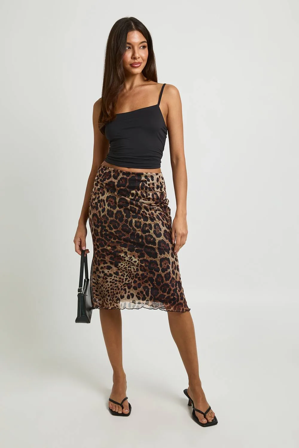 Leopard Print Mesh Midi Skirt by boohoo