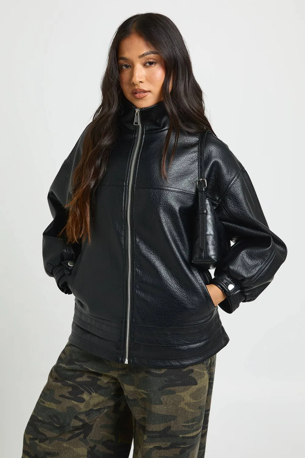 Waist Detail Faux Leather Jacket by boohoo