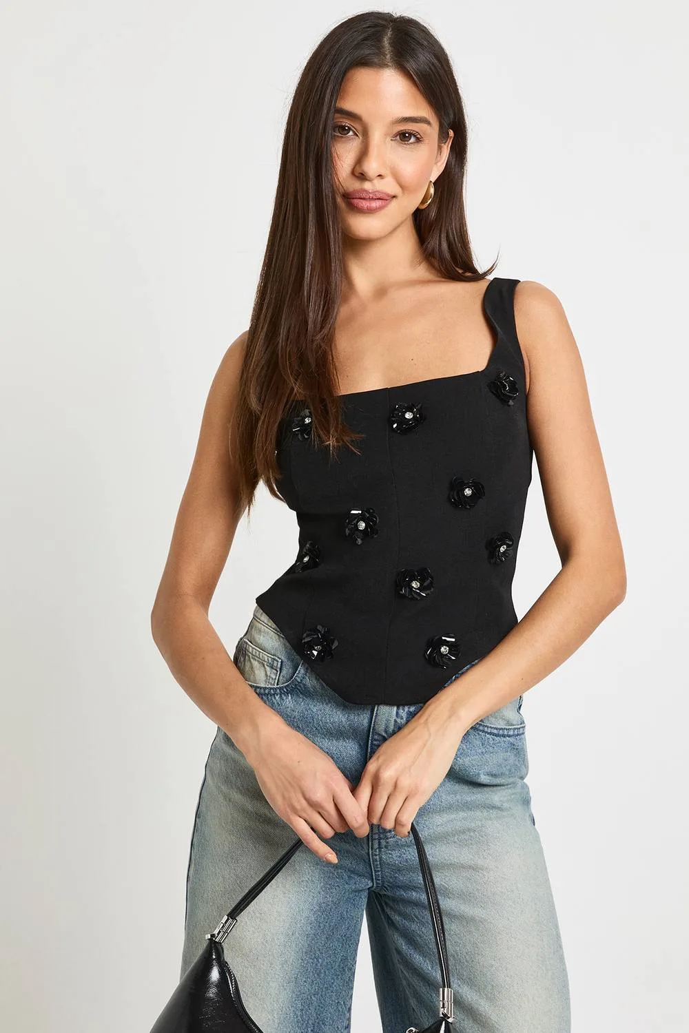 Floral Embellished Corset Top by boohoo