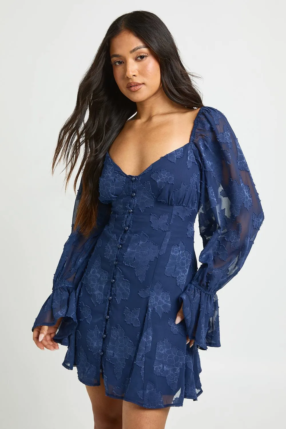 Burnout Floral Godet Hem Mini Dress by boohoo