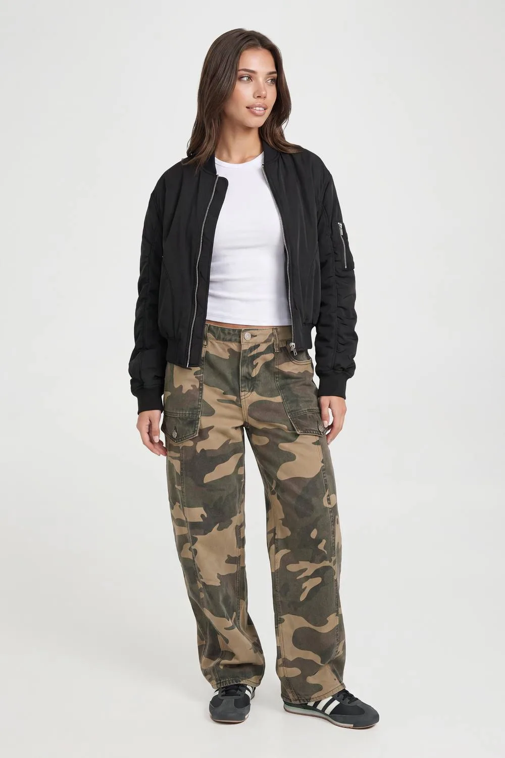 Oversized Bomber Jacket in Faux Leather by boohoo