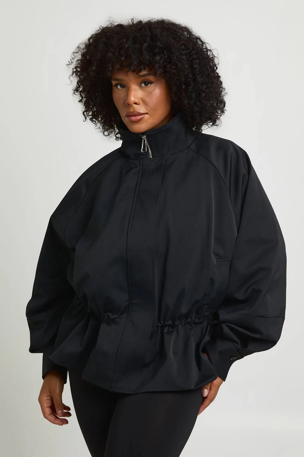 Cinched Waist Funnel Neck Jacket by boohoo