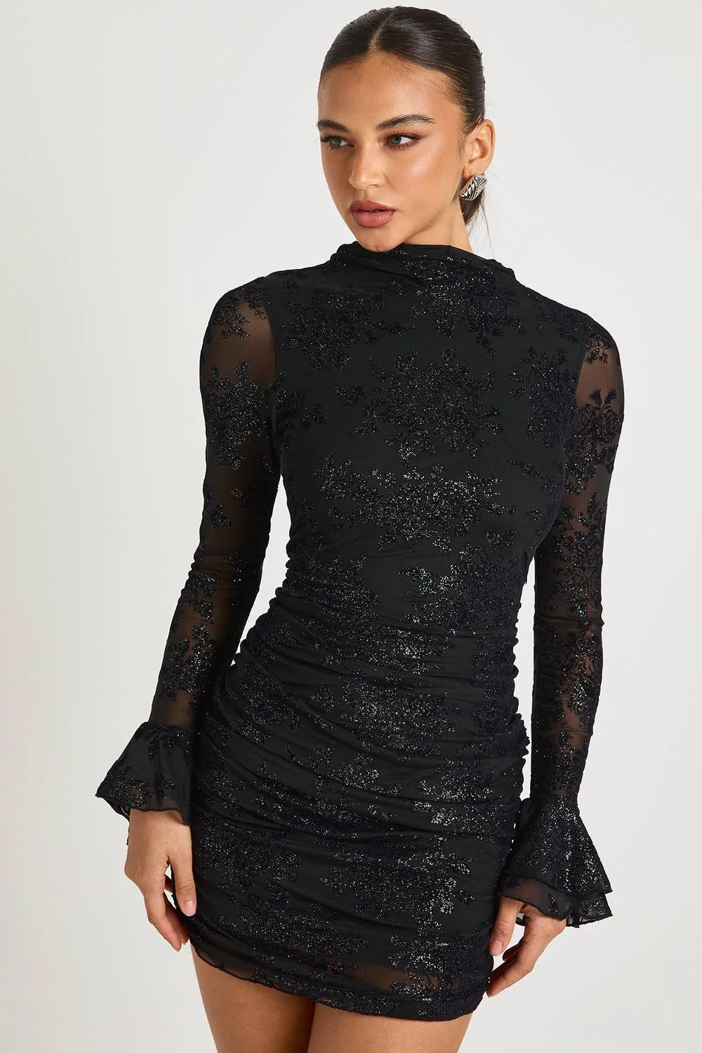 Devore Flare Sleeve Mini Dress by boohoo