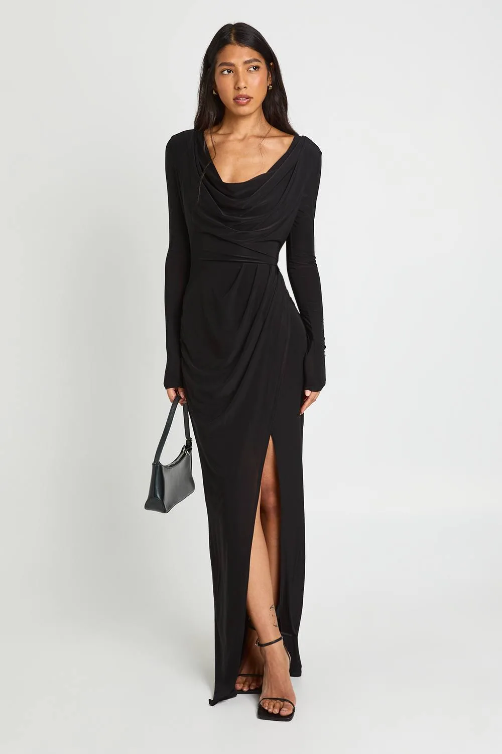 Slinky Ruched Wrap Long Sleeve Maxi Dress by boohoo