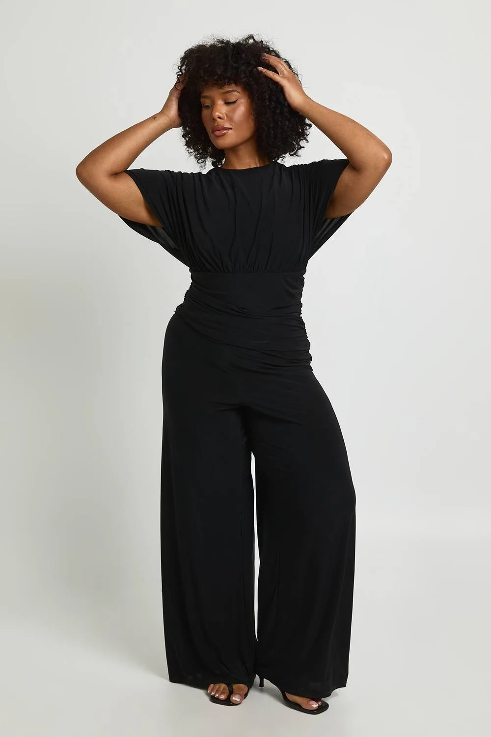 Angel Sleeve Ruched Asymmetric Waist Jumpsuit