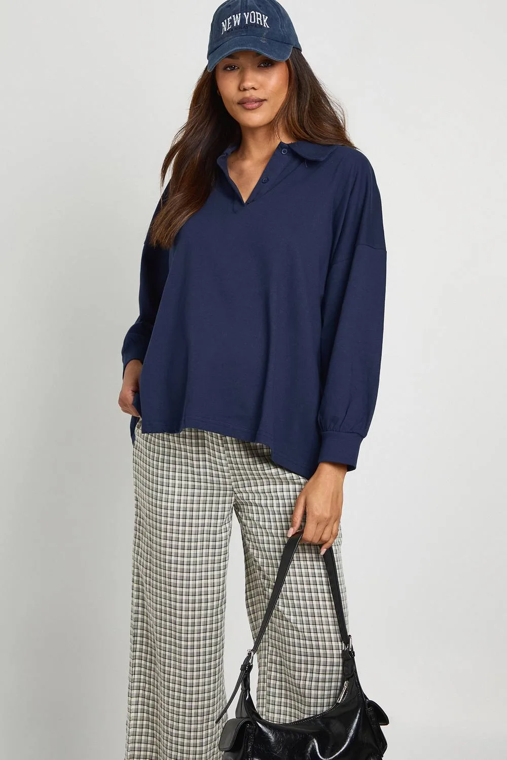 Maternity Heavy Cotton Button Detail Collared Rugby Top by boohoo