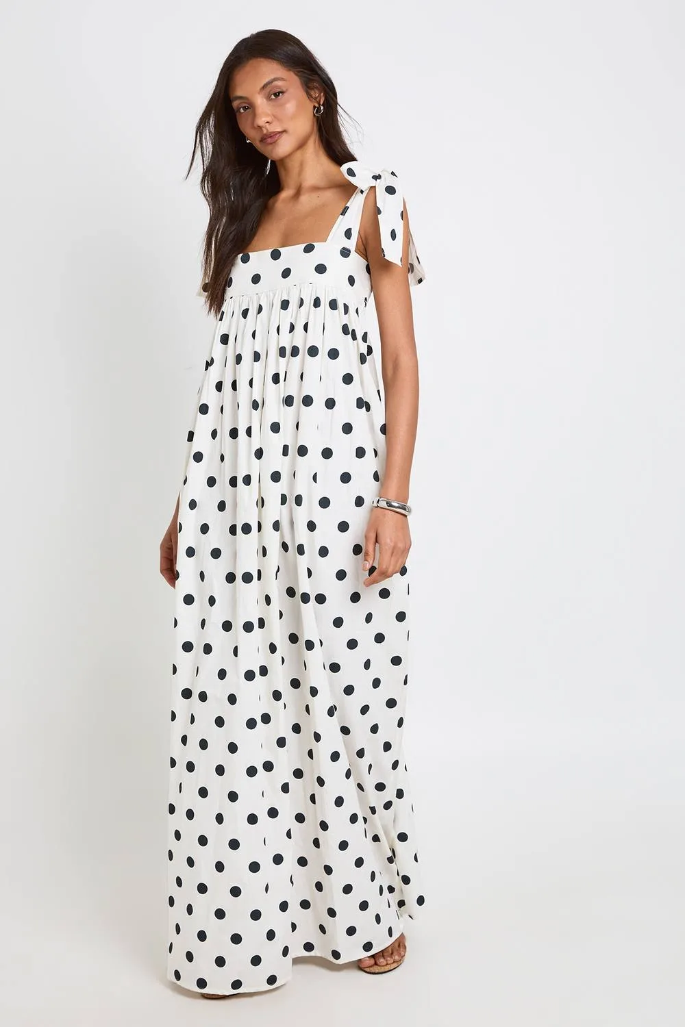 Cotton Poplin Polka Dot Swing Dress by boohoo