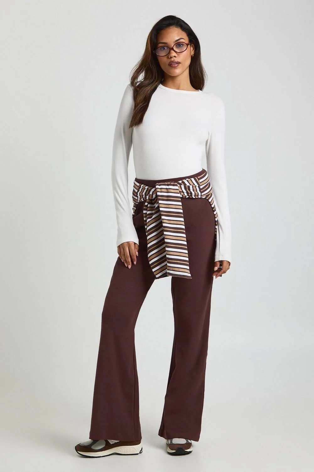 Maternity Rib Flared Legging Pants by boohoo