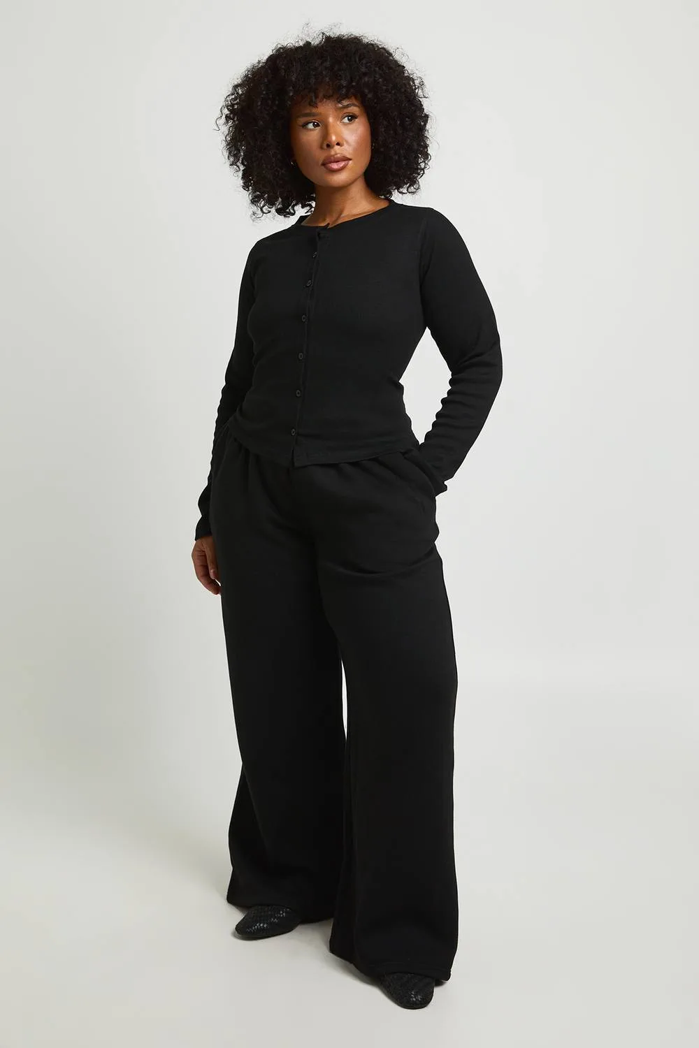 Ribbed Button Through Long Sleeve Top & Jogger Tracksuit by boohoo