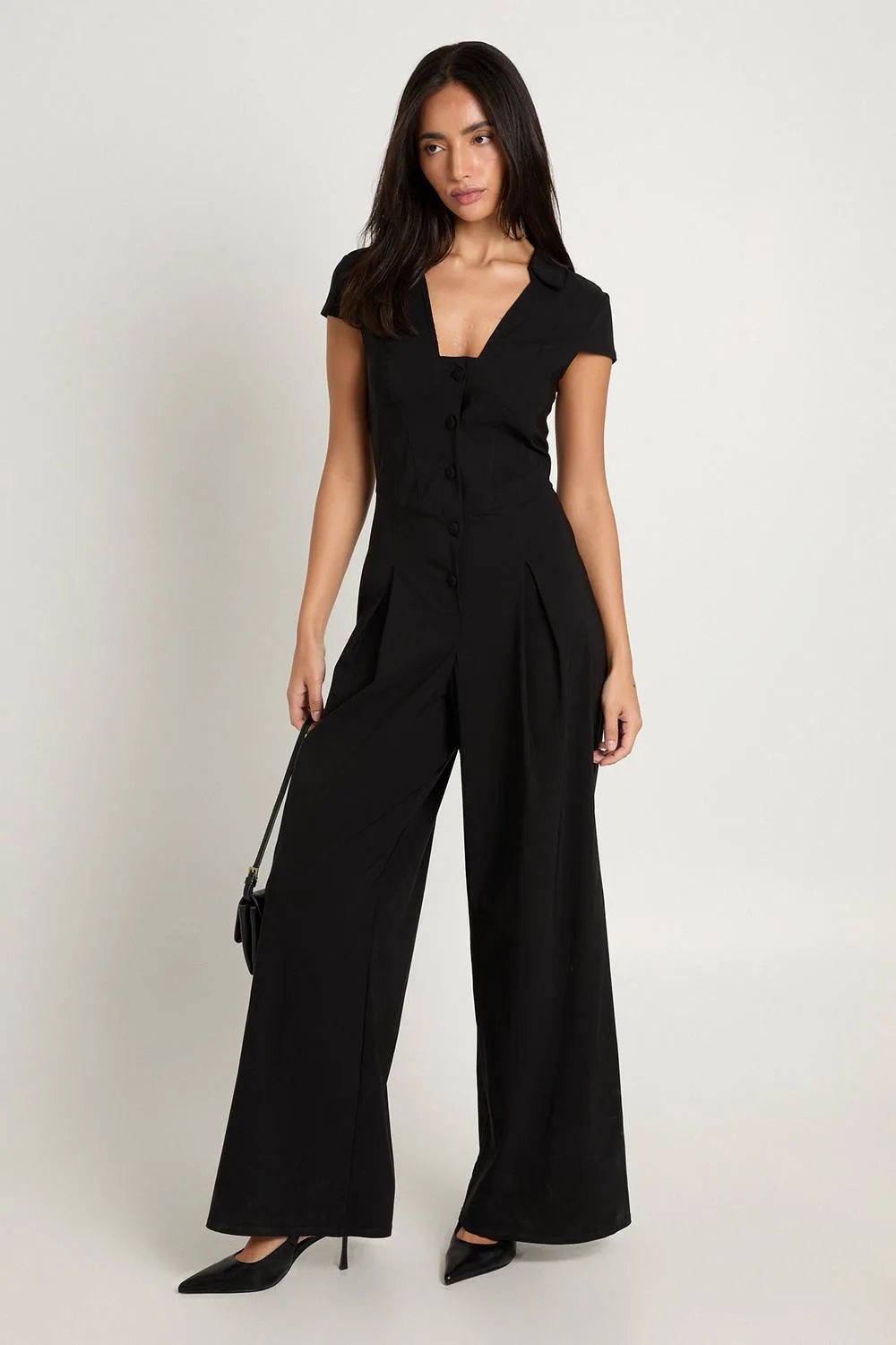 Bengaline Corset Detail Wide Leg Jumpsuit