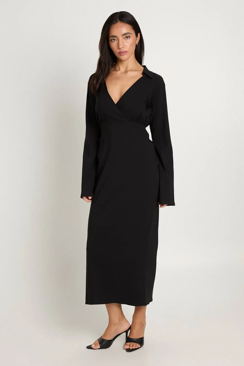 Bengaline Wrap Front Ruched Shirt Dress by boohoo
