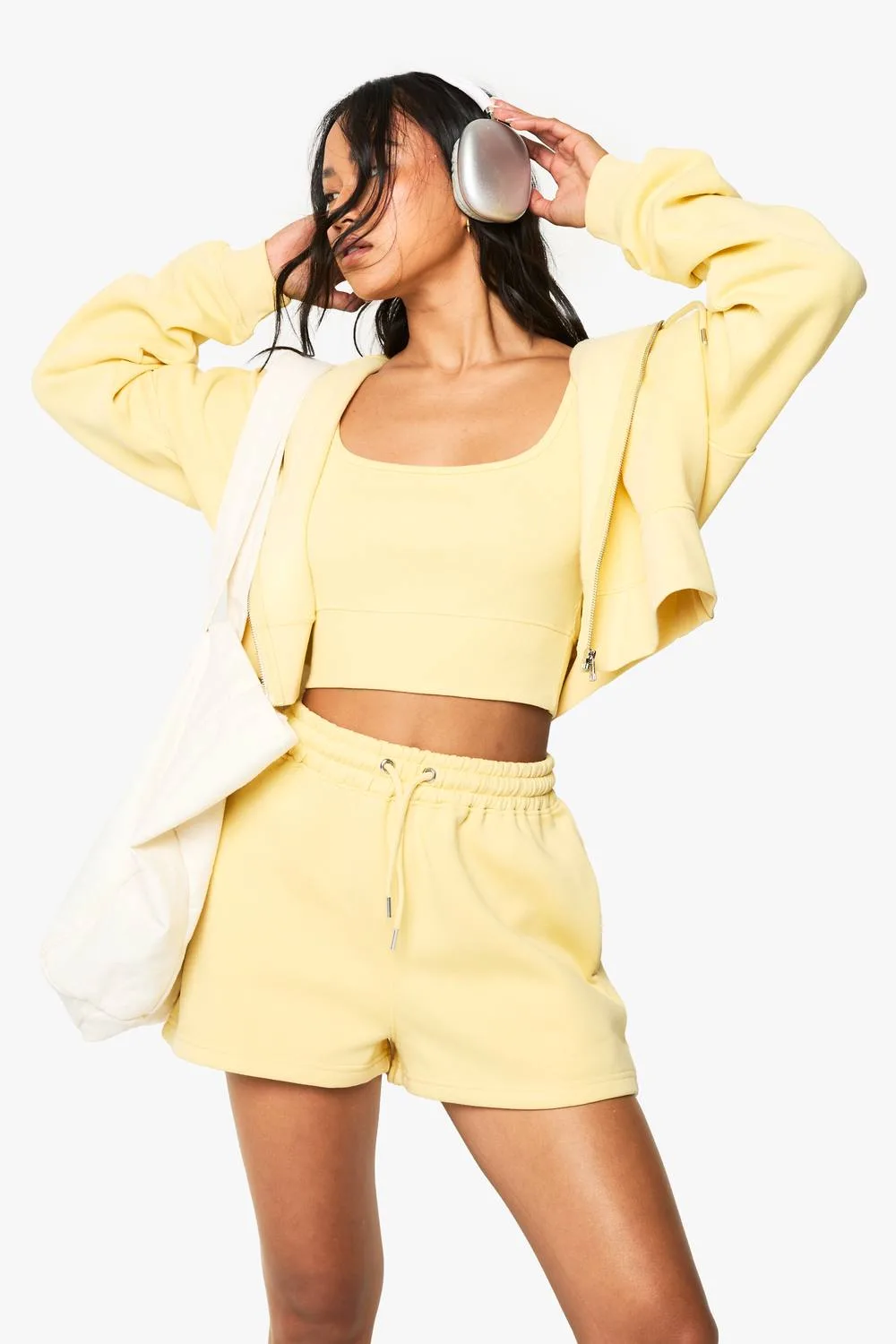 Deep Hem Crop Top 3 Piece Hooded Short Tracksuit by boohoo