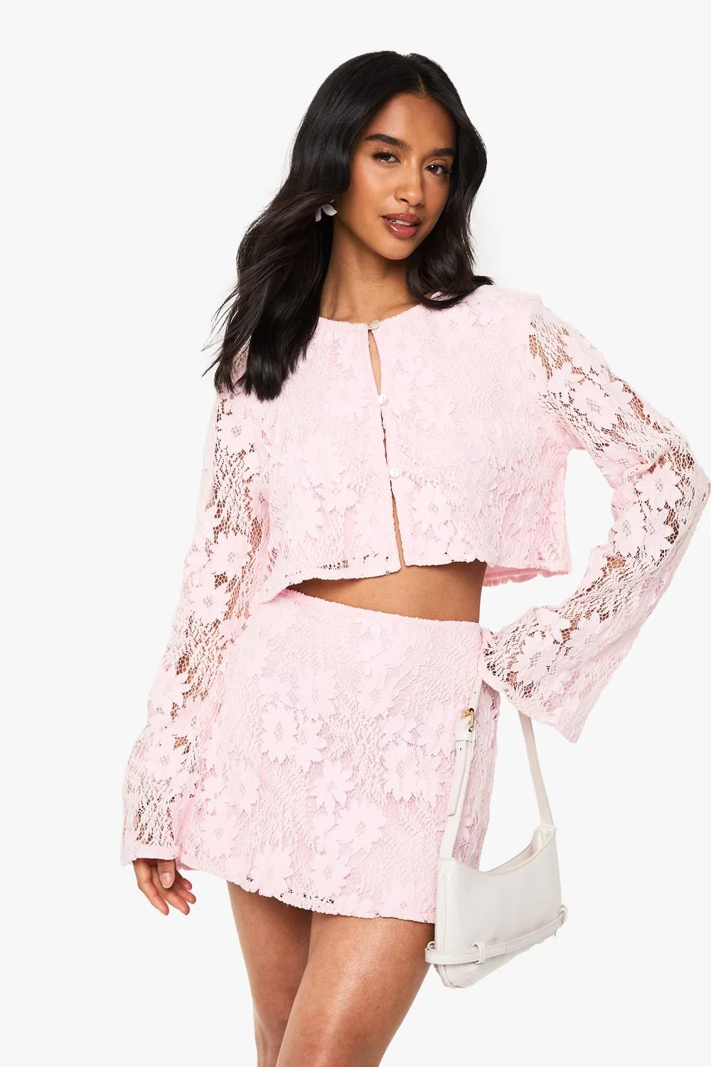 Crochet Long Sleeve & Mini Skirt Co Ord by boohoo
