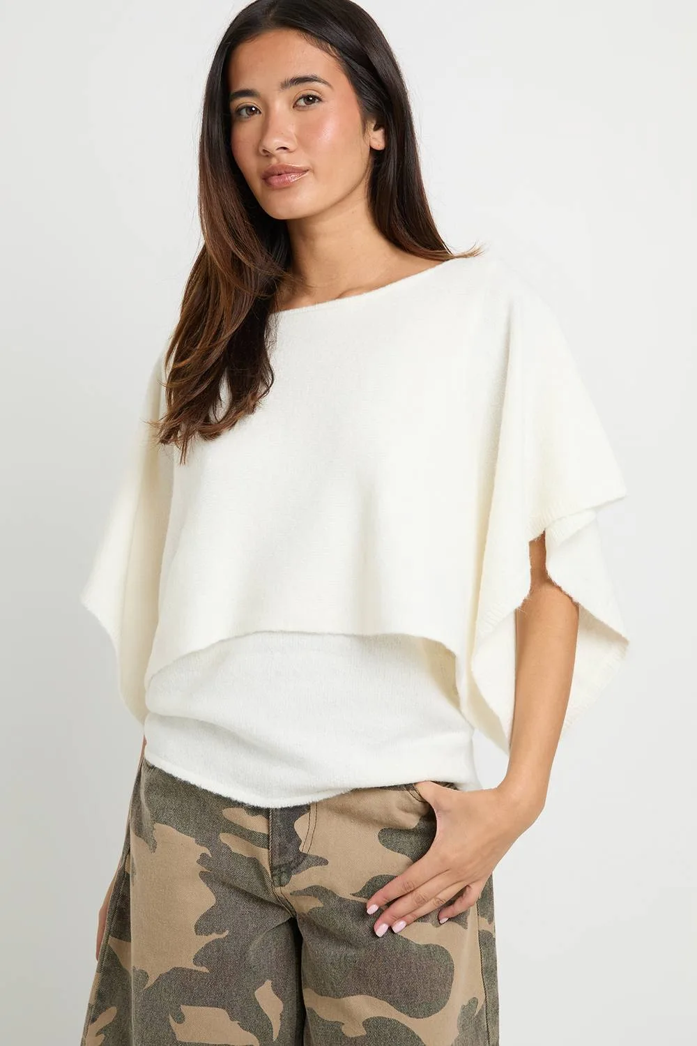 Slash Neck Knitted Cape by boohoo