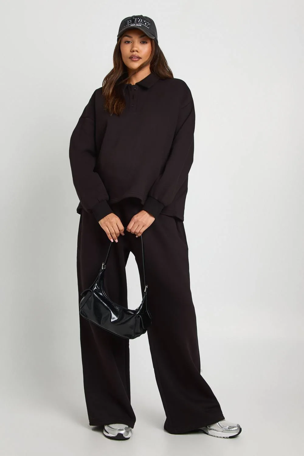 Maternity Collared Button Down Sweatshirt & Wide Leg Tracksuit by boohoo