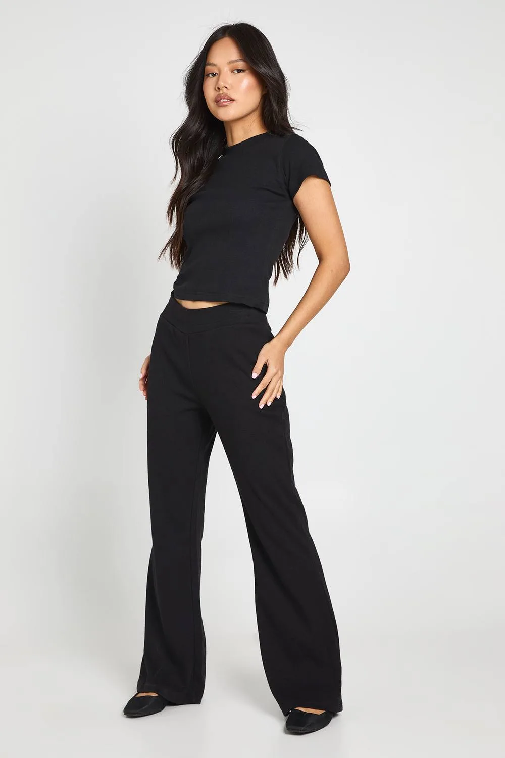 Basic Rib Flared Legging Trouser by boohoo