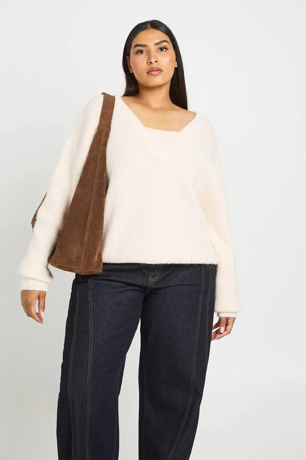 V Neck Contrast Panel Knitted Jumper by boohoo
