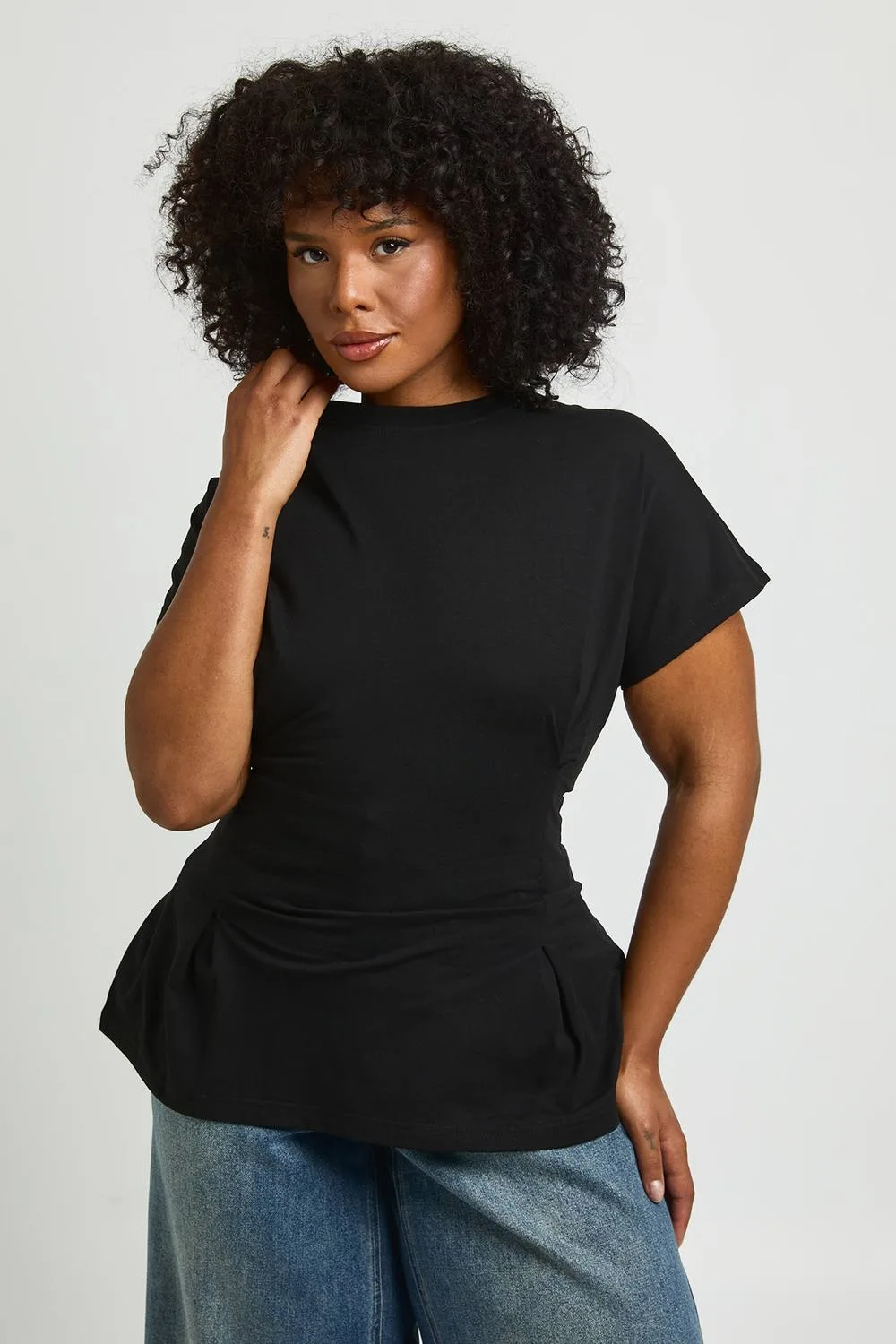 Plus Pleat Waist Peplum T-Shirt