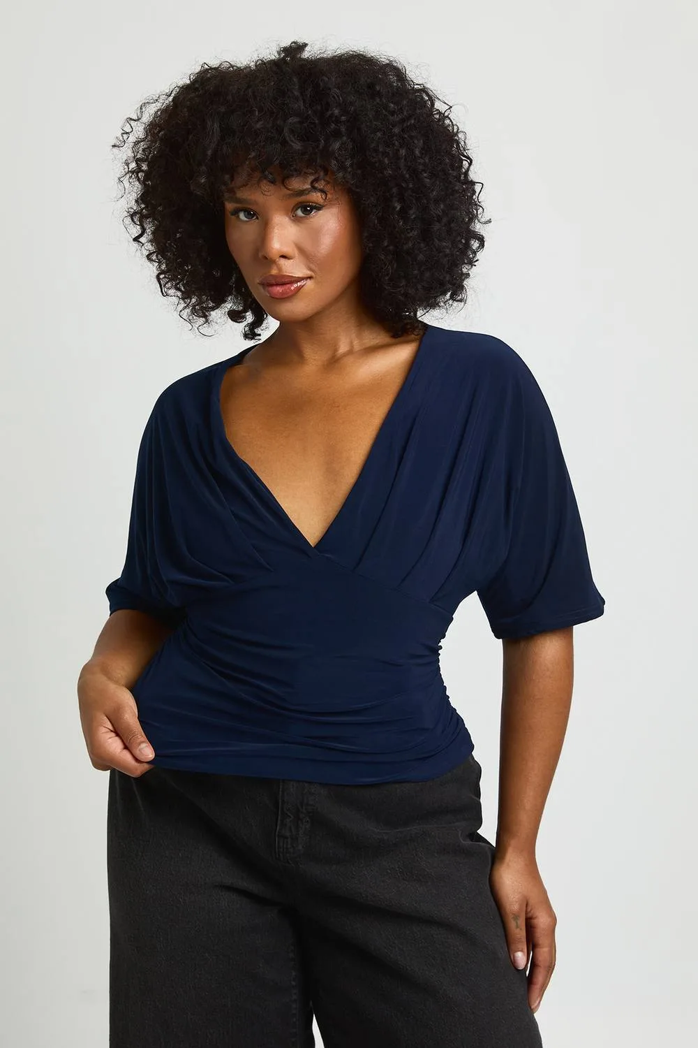 Ruched Bat Wing Top by boohoo