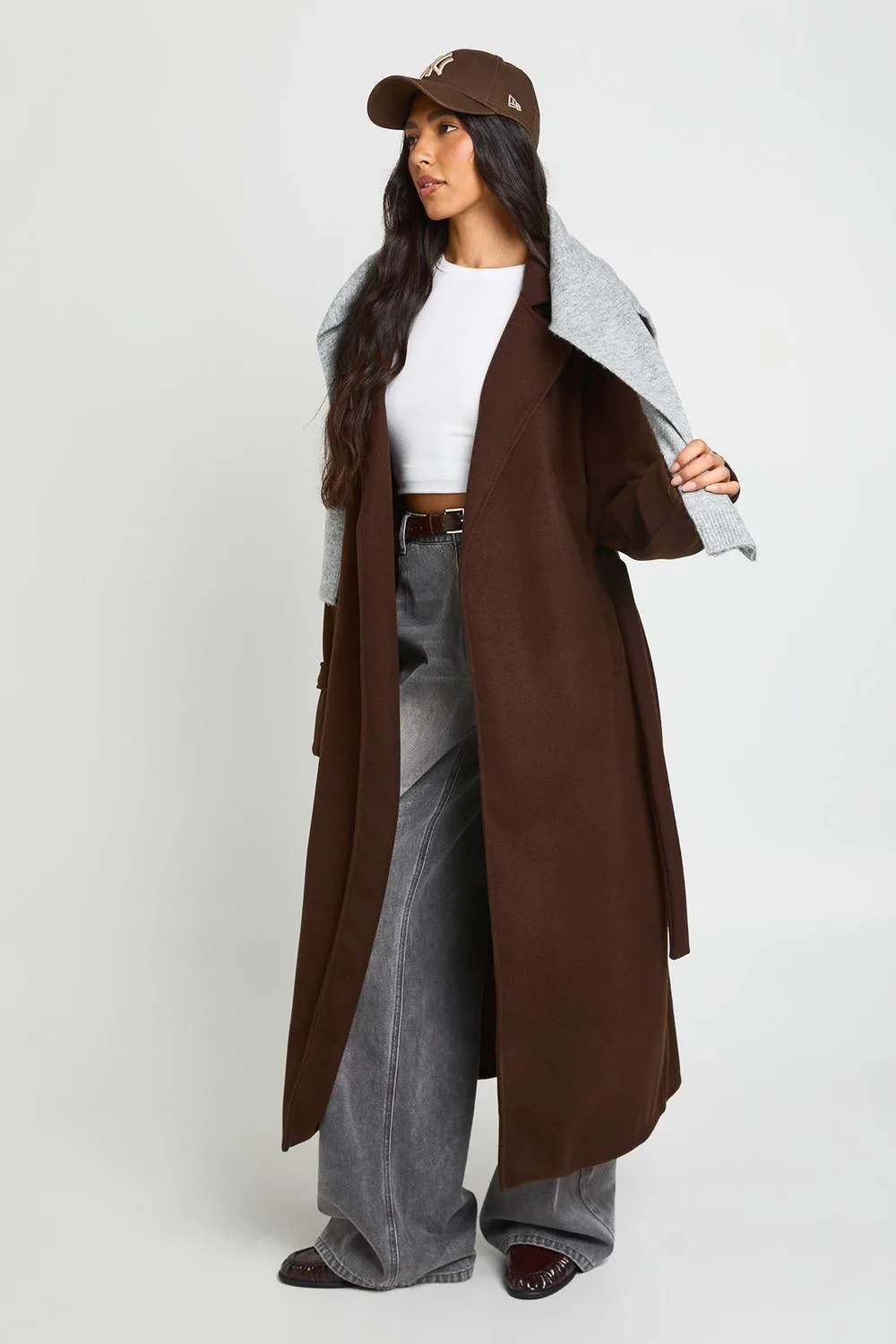 Belted Wool Look Trench Coat by boohoo