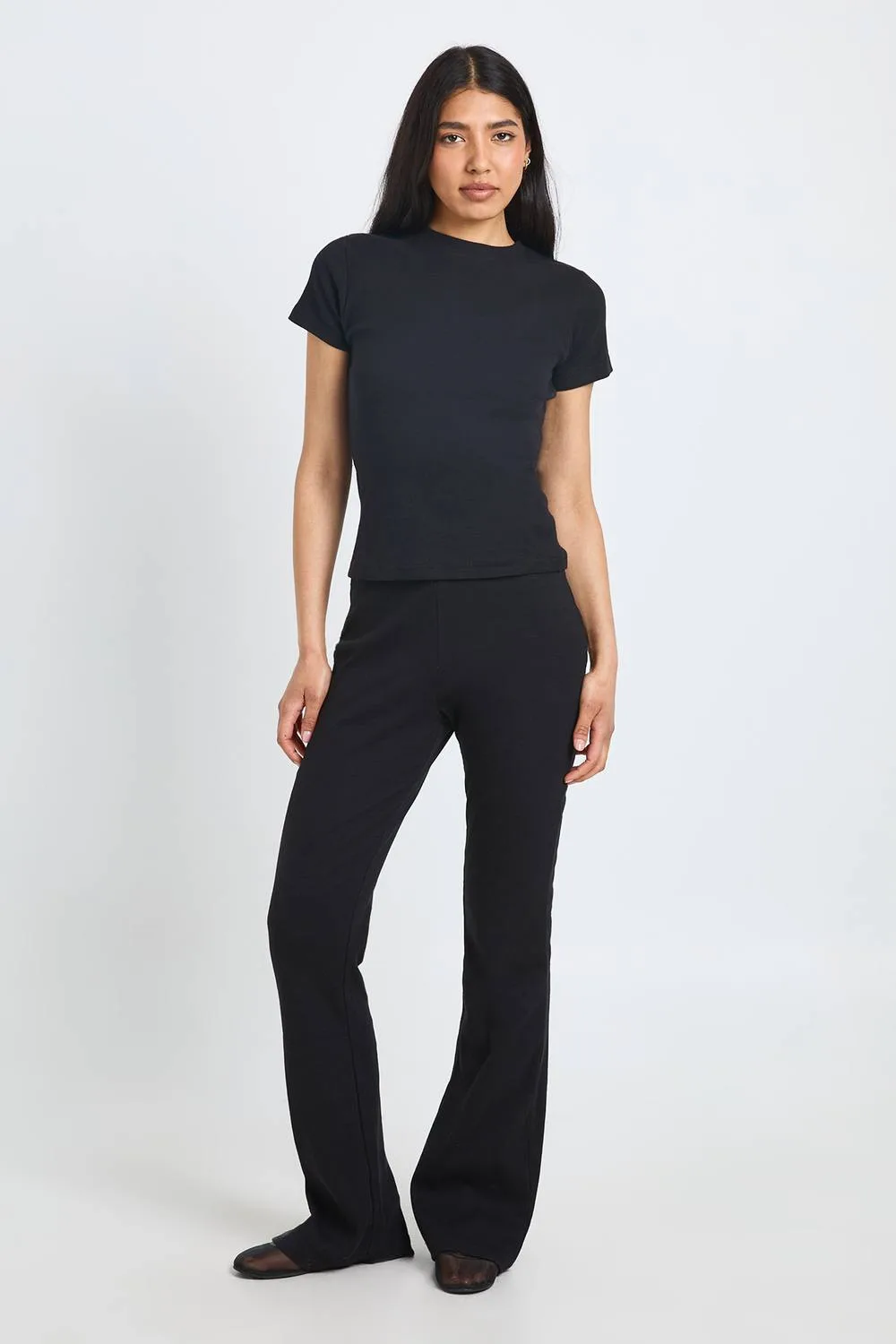 Basic Rib Flared Legging Trouser by boohoo