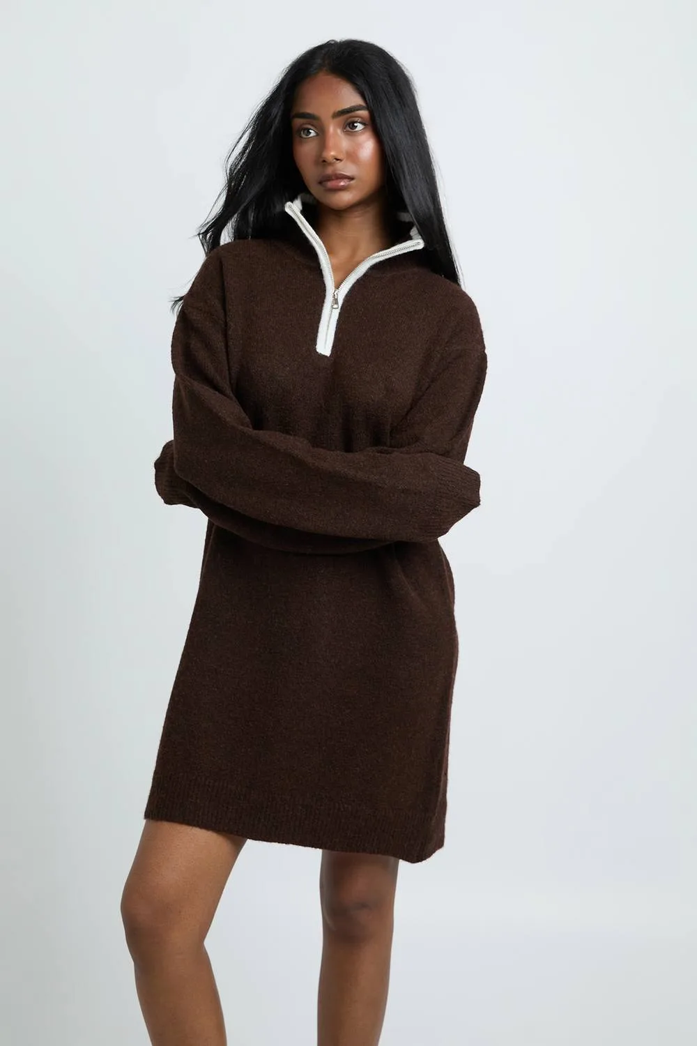 Zip Neck Knitted Mini Dress
