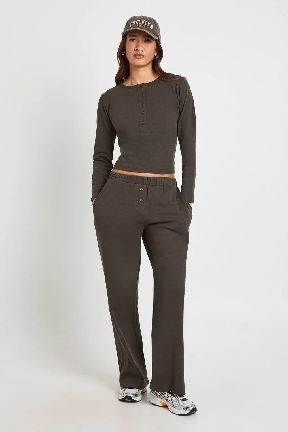Cotton Button Through Crew Neck Top & Trouser Co Ord