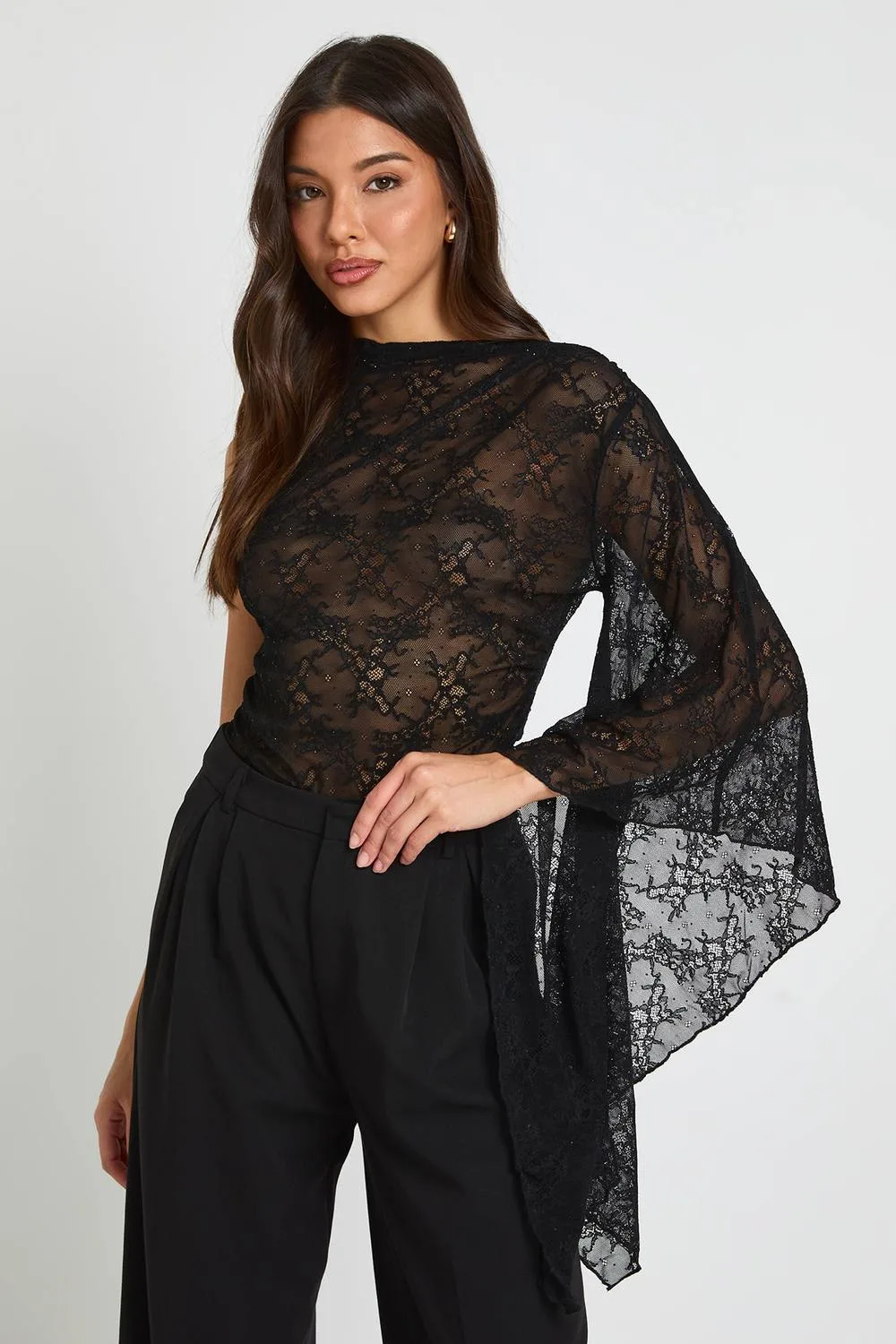 Hotfix Lace Asym Cape Top by boohoo