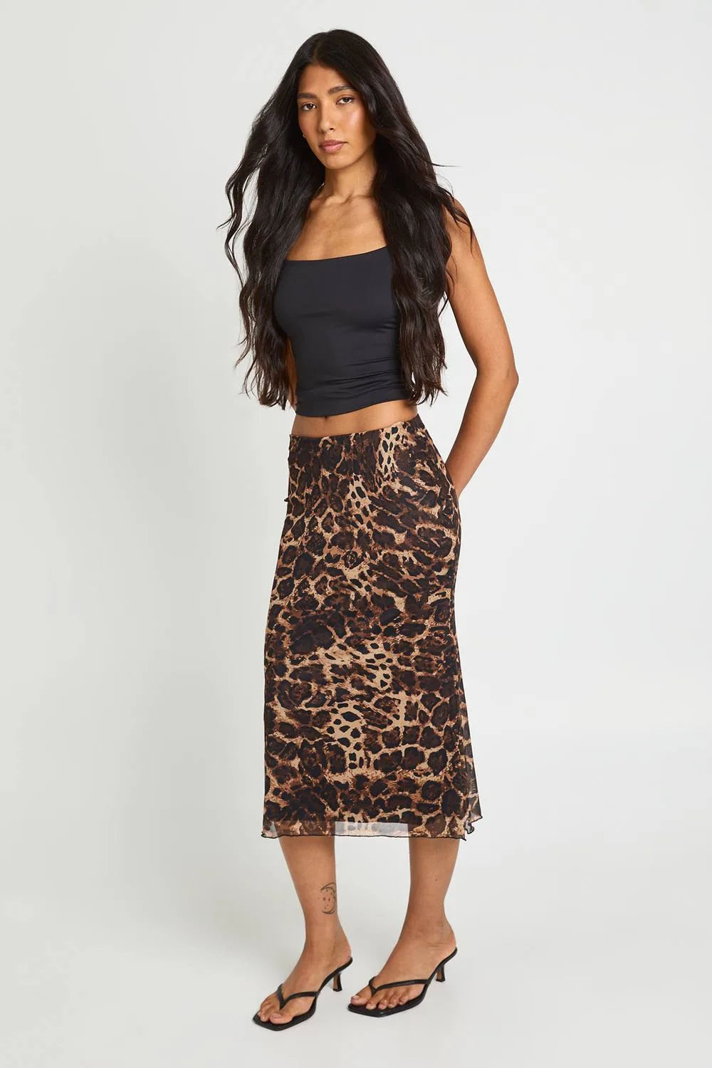 Leopard Print Mesh Midi Skirt by boohoo