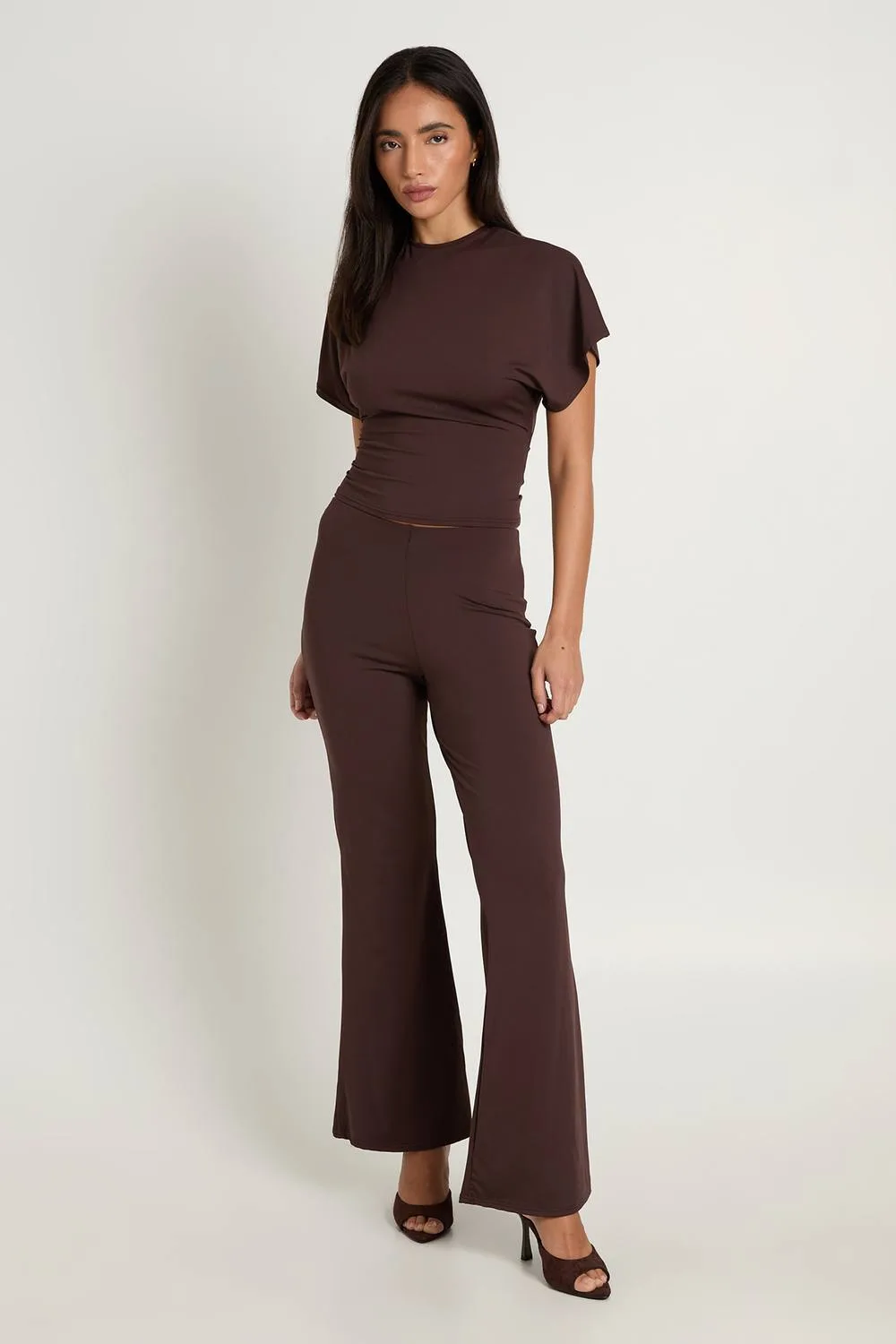 Short Sleeve Cut Out Back Top & Straight Leg Trouser Coord by boohoo