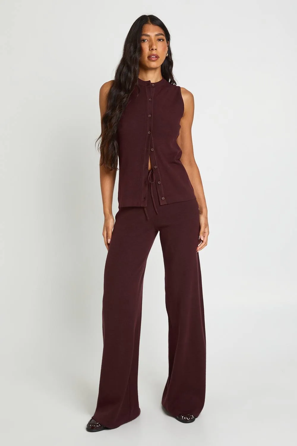 Waistcoat & Wide Leg Trouser Knitted Co-Ord by boohoo