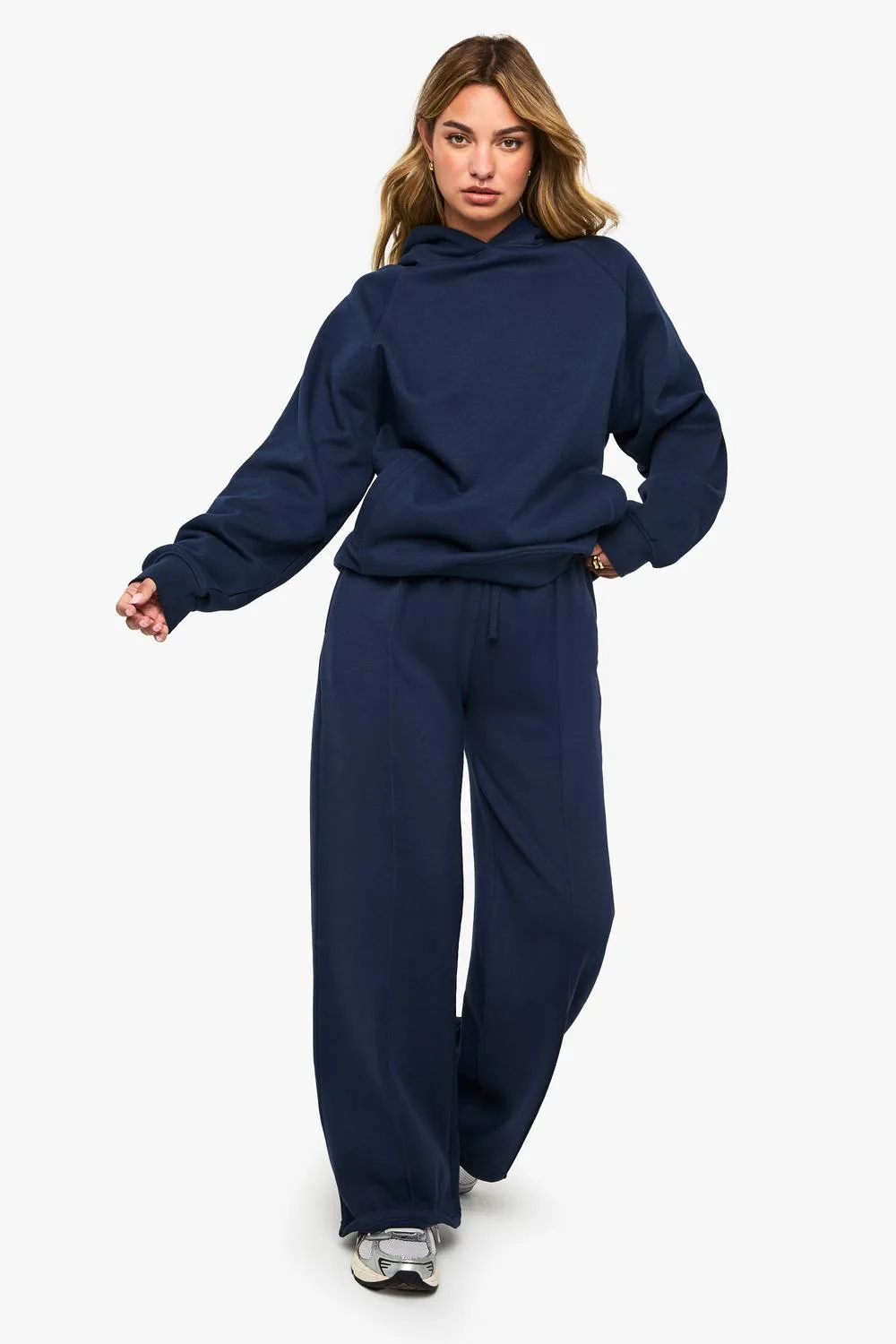 Pintuck Detail Deep Waistband Wide Leg Jogger Pants