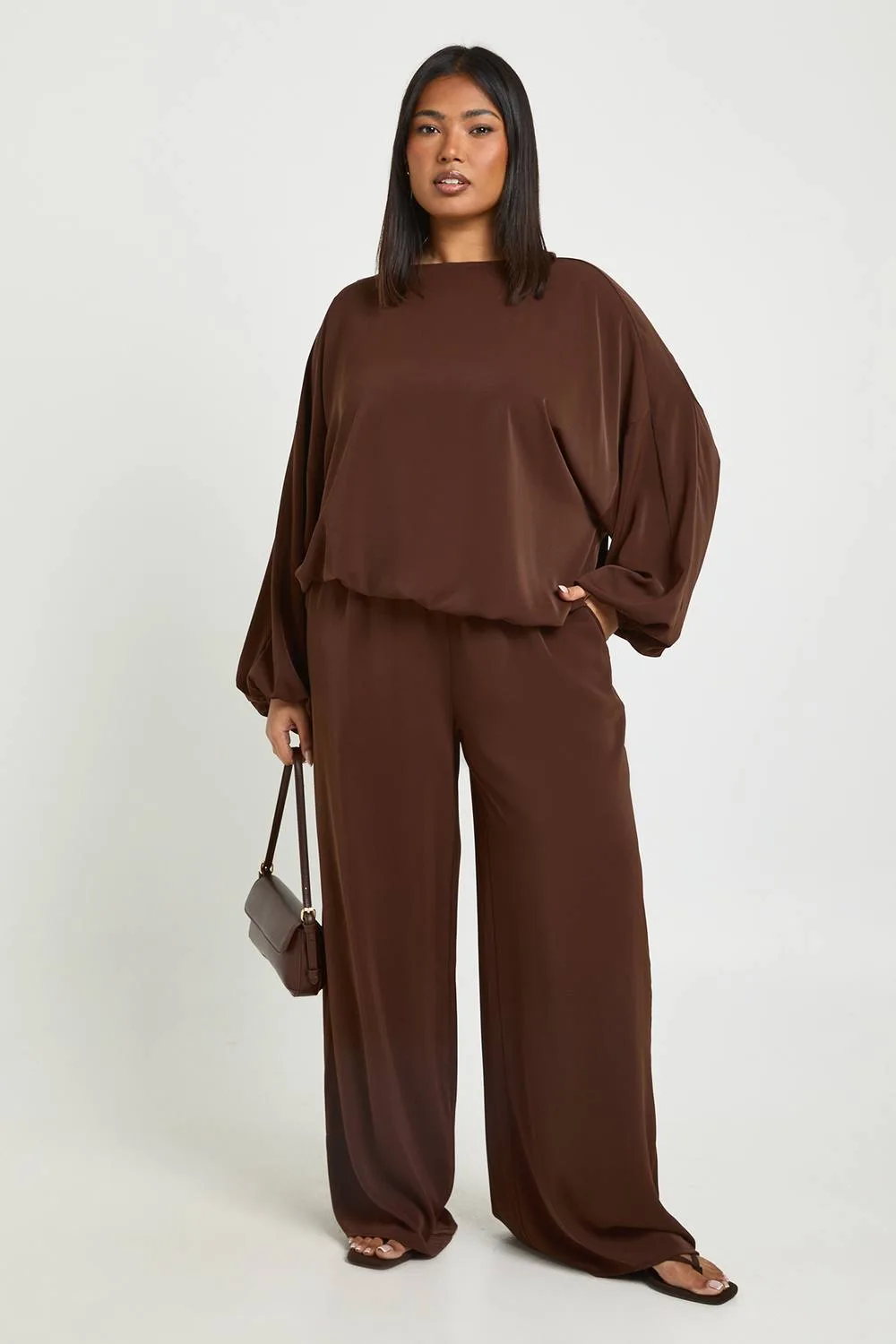 Woven Crepe Balloon Top & Wide Leg Trouser Co-Ord
