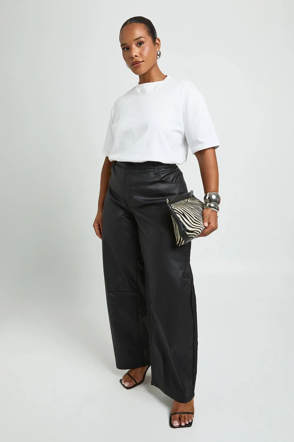 Coated Mid Waist Barrel by boohoo
