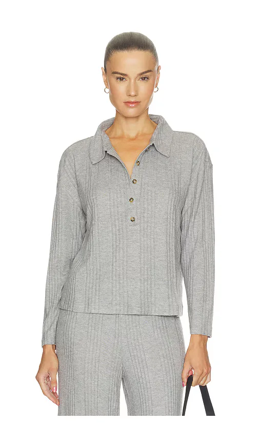 Variegated Rib Long Sleeve Polo Top by eberjey