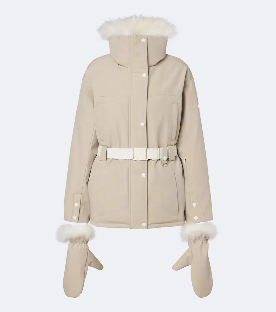 Belted Shearling-Trimmed Ski Jacket