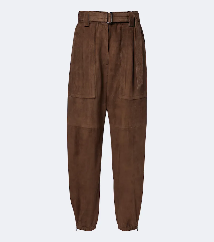 Belted Suede Tapered Pants by Brunello Cucinelli