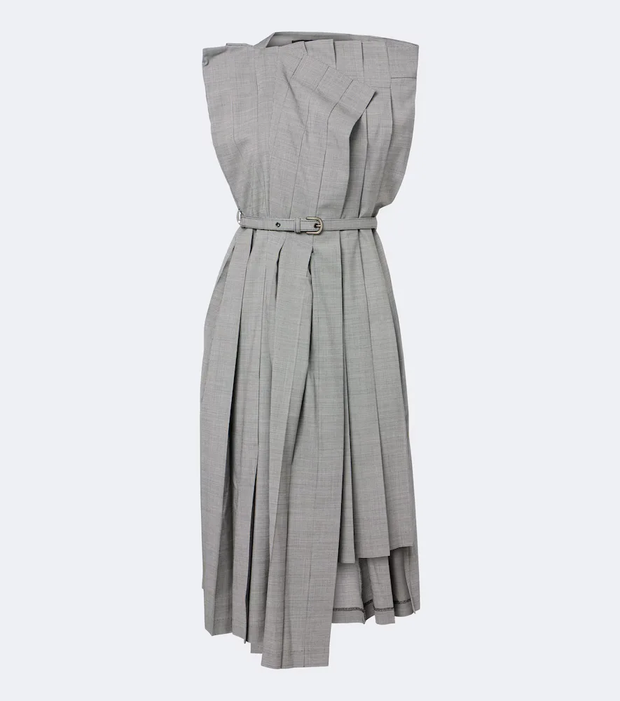 Houndstooth Pleated Asymmetric Midi Dress by Junya Watanabe