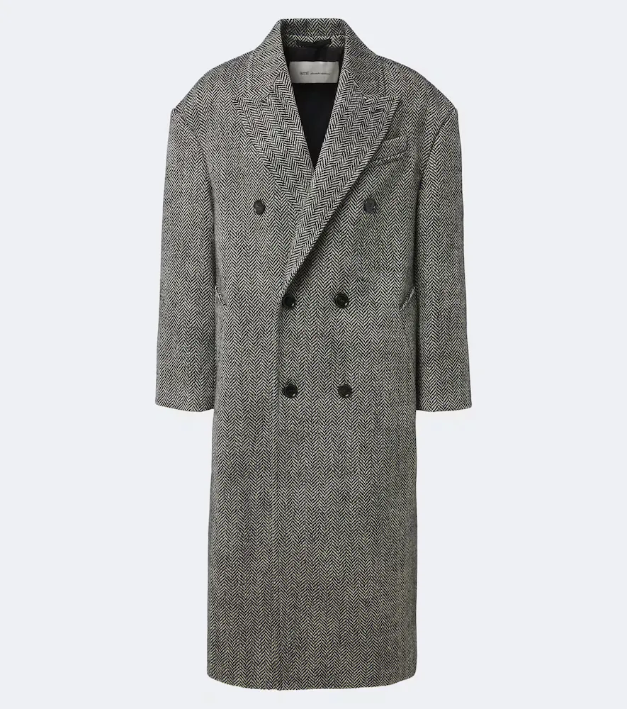 Herringbone Double-Breasted Wool Coat by Ami Paris