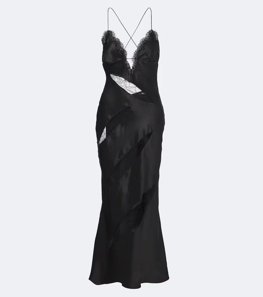 Lace-Trimmed Silk Satin Slip Dress