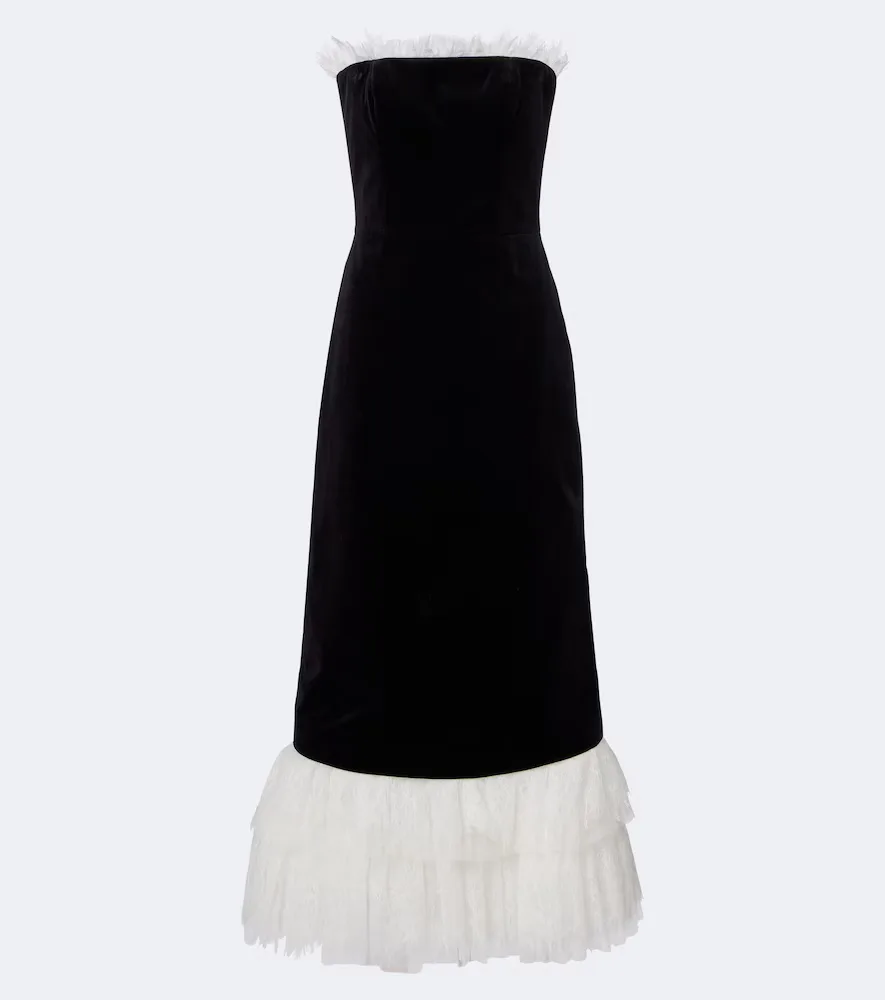 Isabetta Lace-Trimmed Velvet Midi Dress by Costarellos