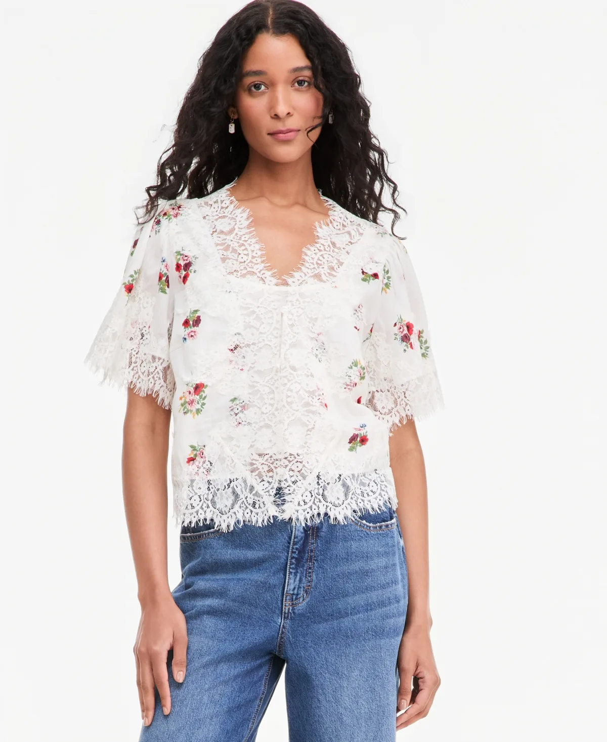 Lace-Trim Button-Front Blouse by On 34th