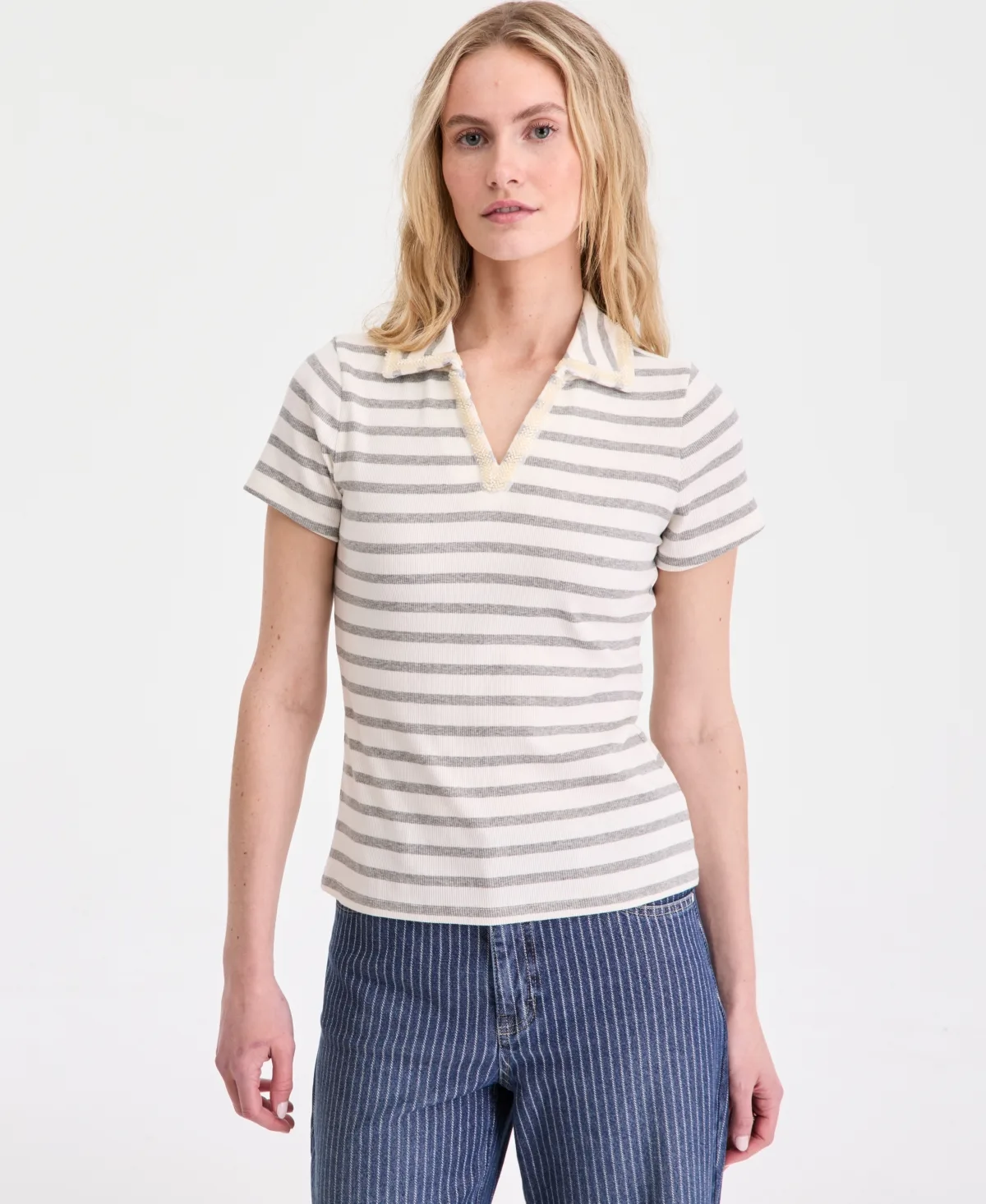 Embellished Rib Polo Top by On 34th