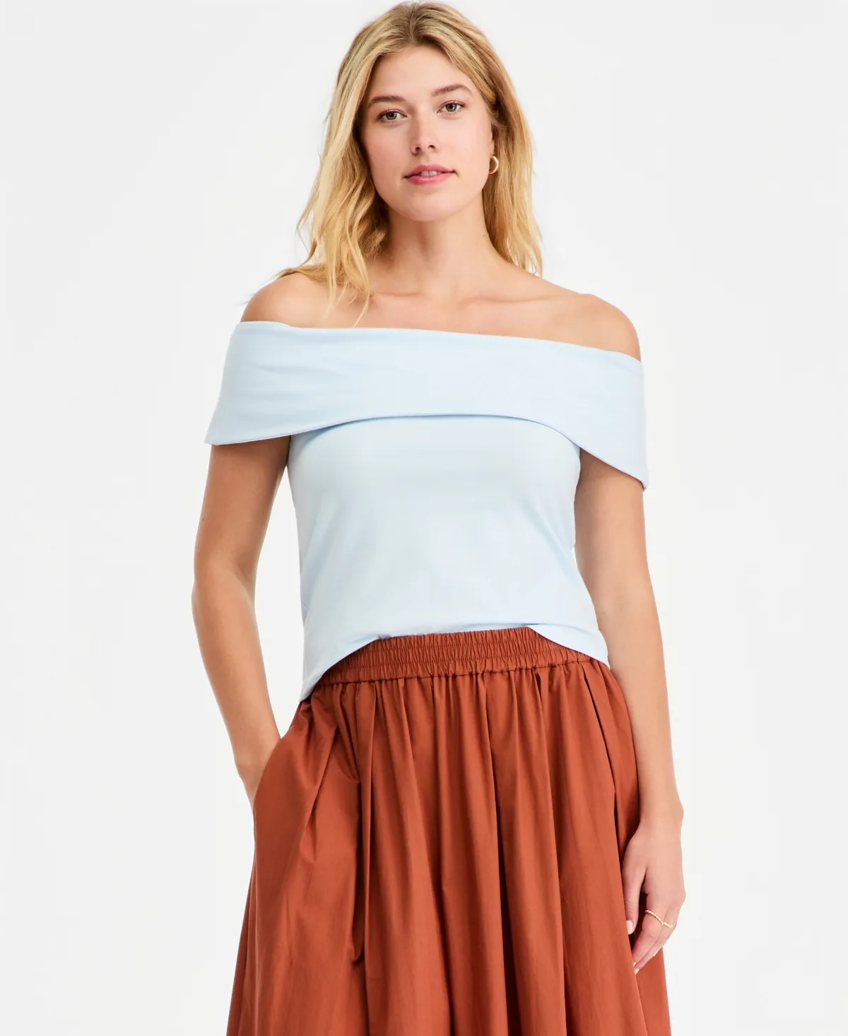 Off-The-Shoulder Jersey Knit Top by On 34th
