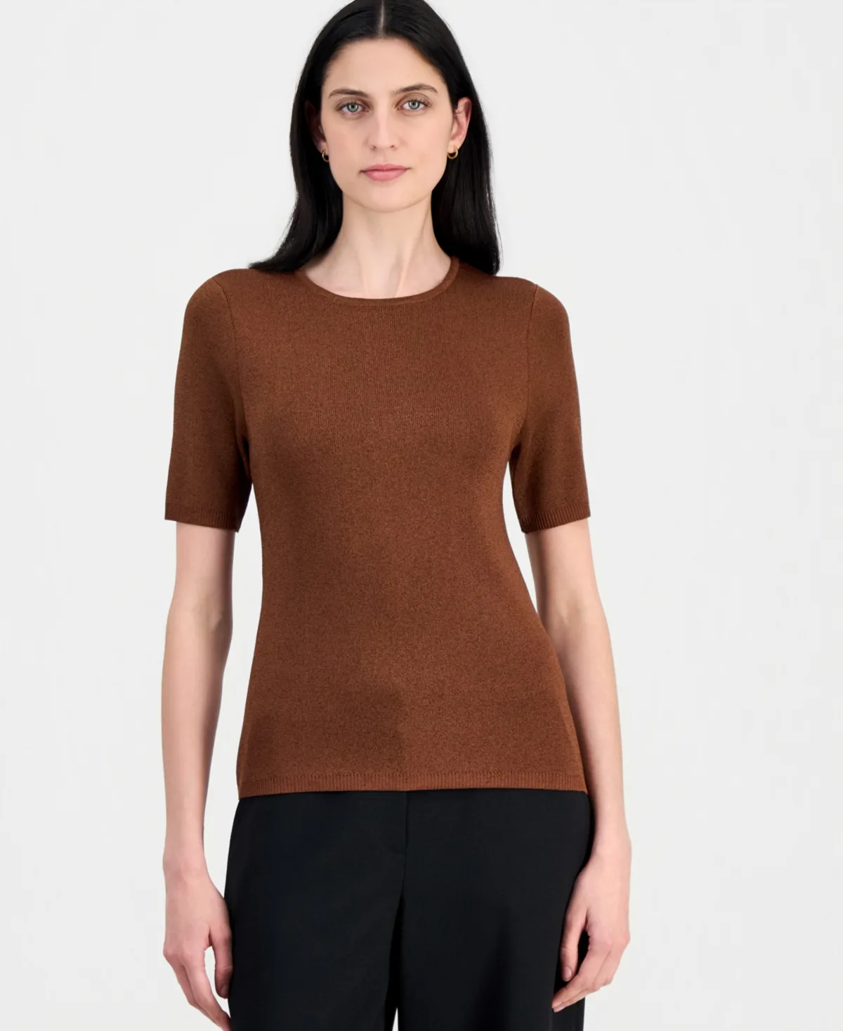 Short-Sleeve Metallic Sweater Tee by Tahari Asl