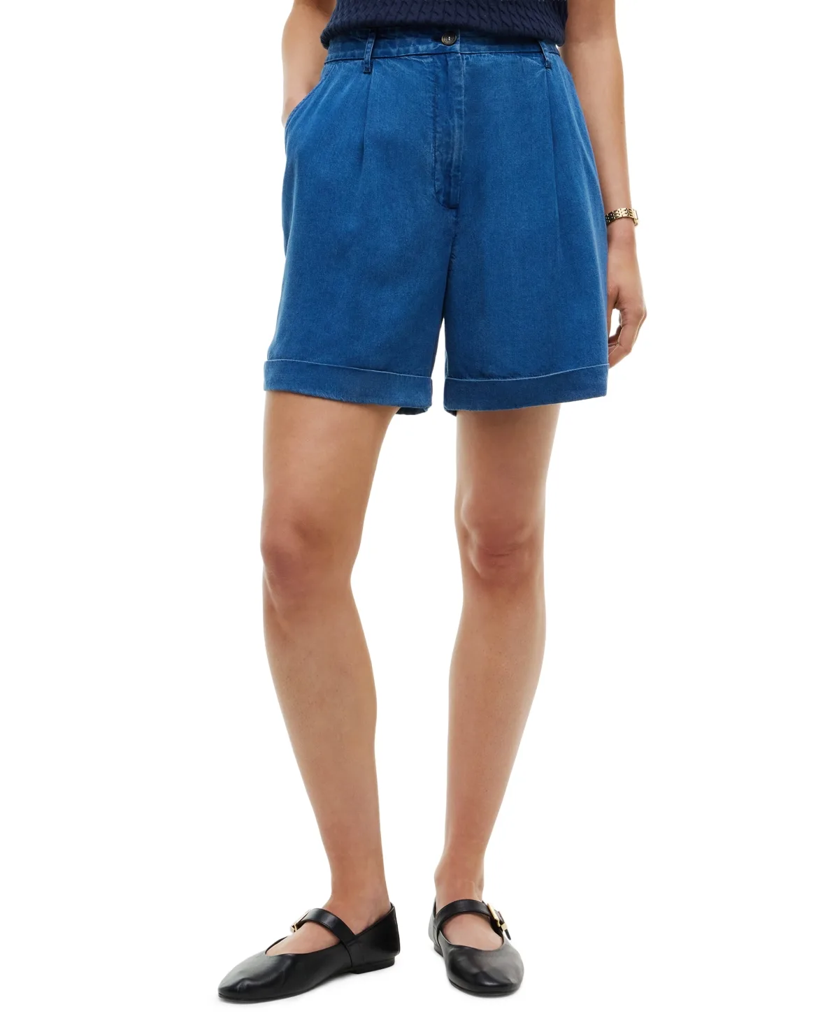 High-Waisted Pleated Chambray Shorts, 5" Inseam by Tommy Hilfiger