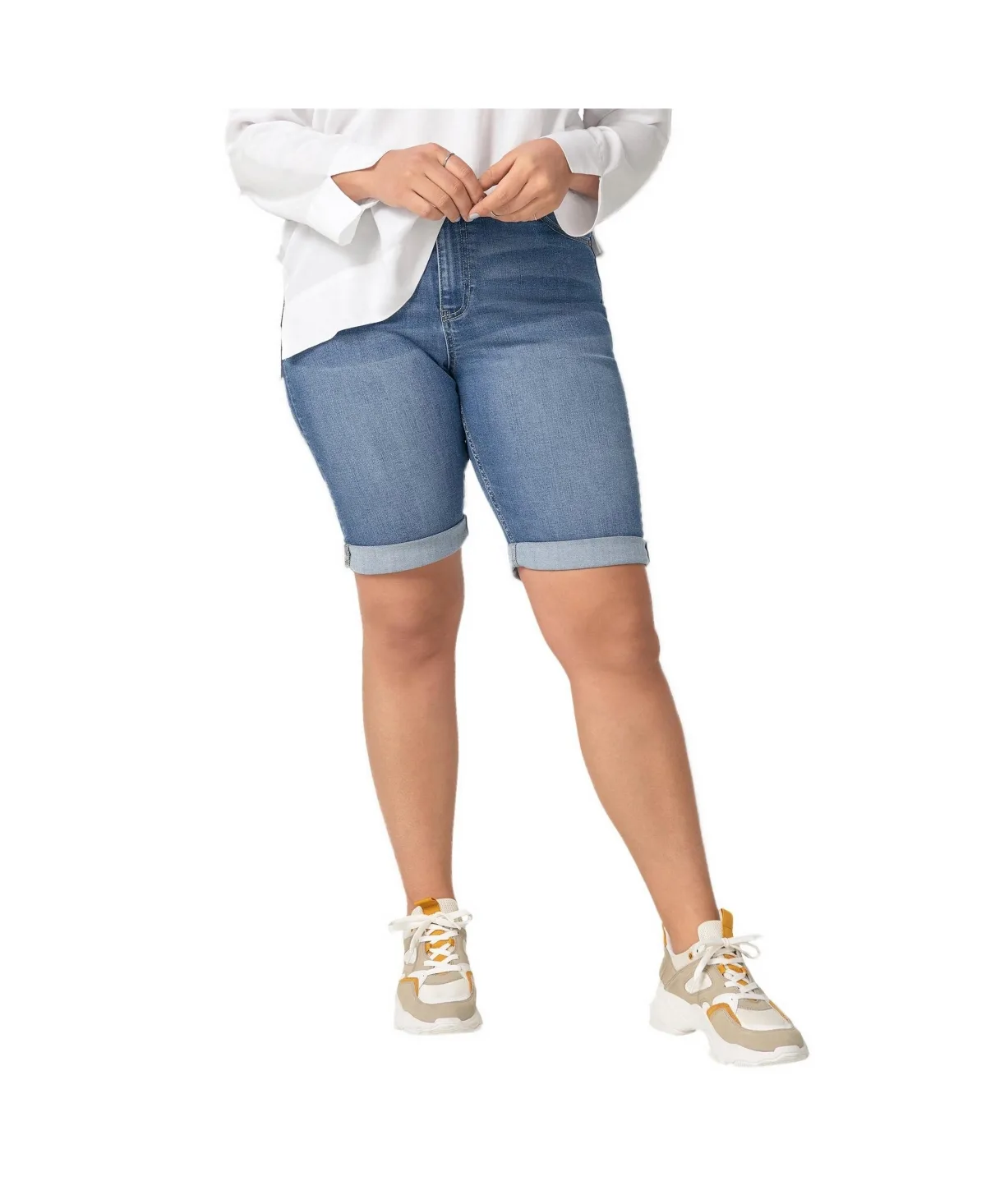 Mid-Rise Stretch Denim Bermuda Shorts, 11" Inseam by Ellos