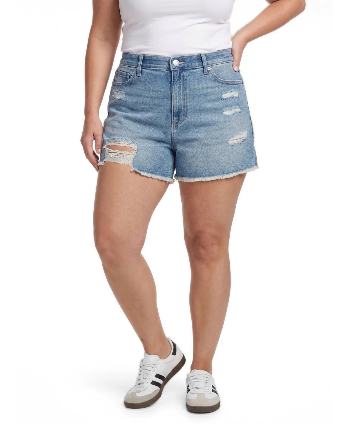 High-Rise Relaxed Distressed Denim Shorts, 3.5" Inseam by Torrid