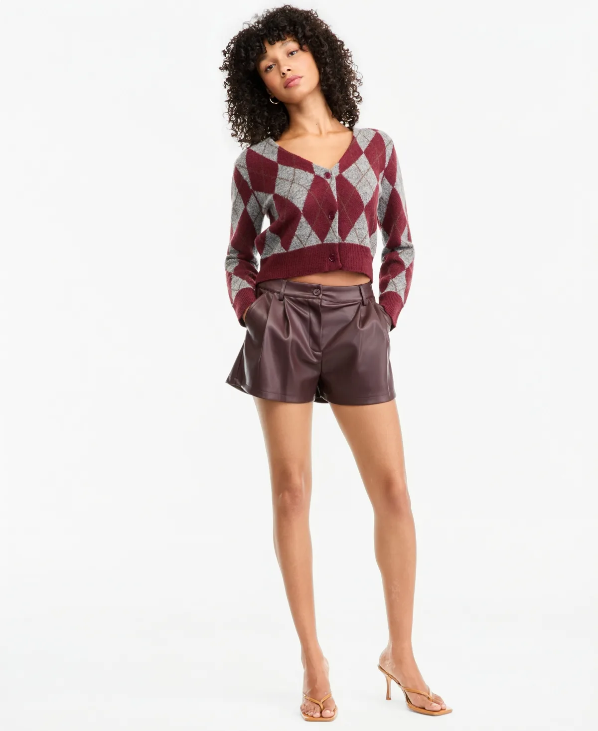 High-Waisted Pleated Faux-Leather Shorts by Bar Iii